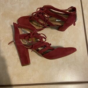 Halogen Red Maroon Suede Heeled Sandals